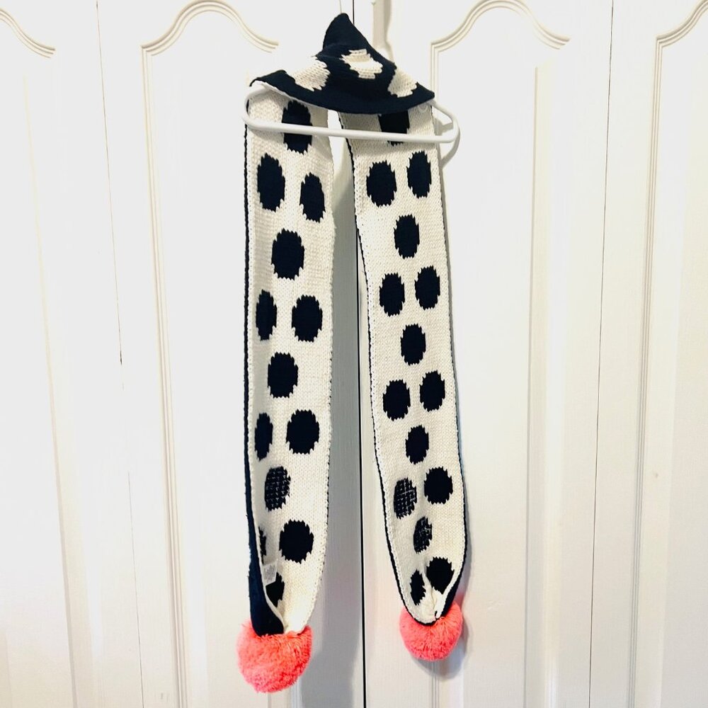Gymboree-Cotton Blend Sequin Navy Blue/White-Peach Pom Pons Scarf-72" x 5"-Soft - Picture 10 of 14